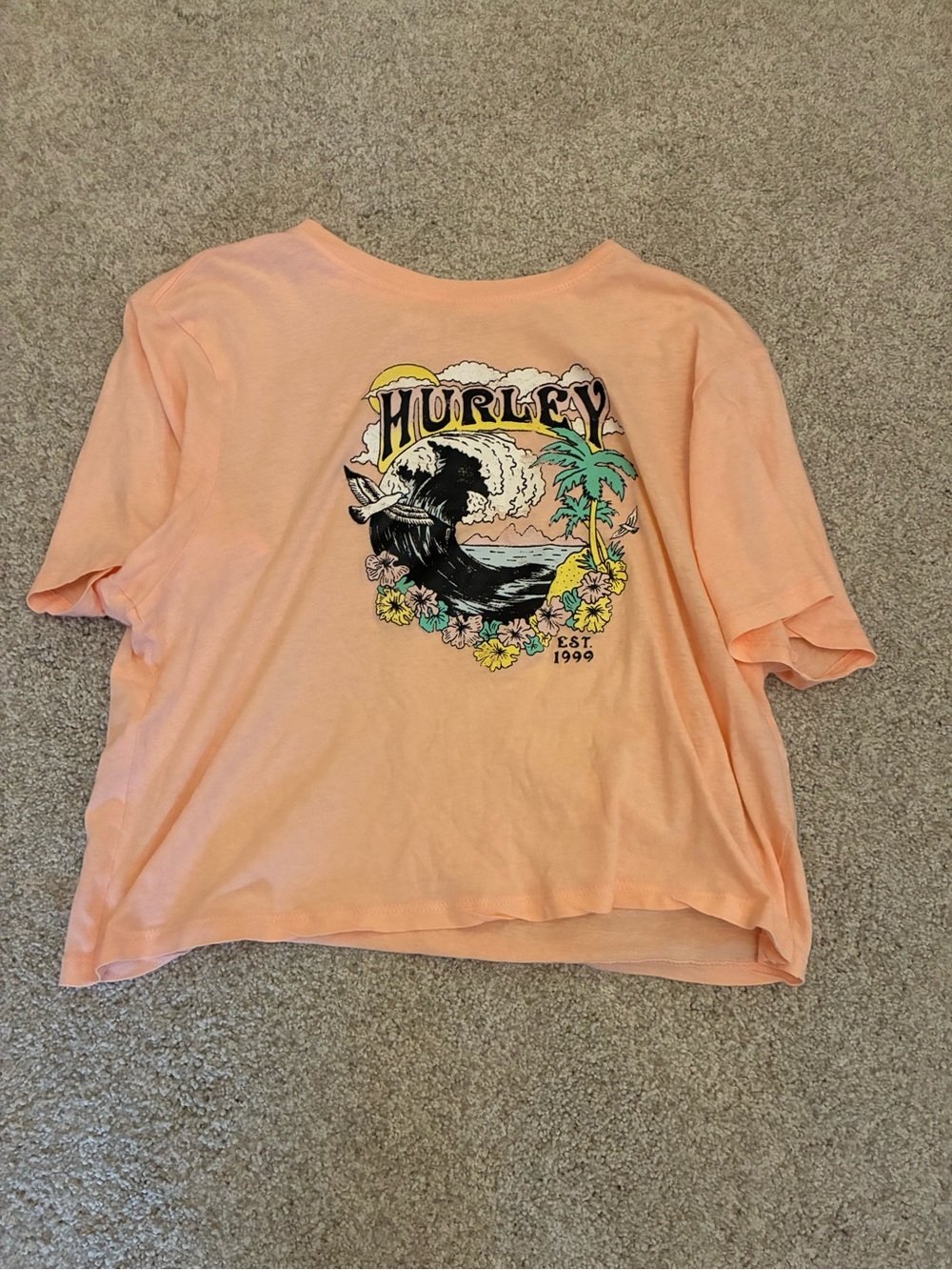 Hurley Peach Short Sleeve Tee with Surf and Palm Graphic
